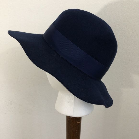 Vtg Bermona Trend London Hat Navy Blue Wool Felt Fedora Women's Fashion Hat OS - Picture 1 of 7
